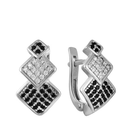 Серебряные серьги со шпинелью нано и фианитами
