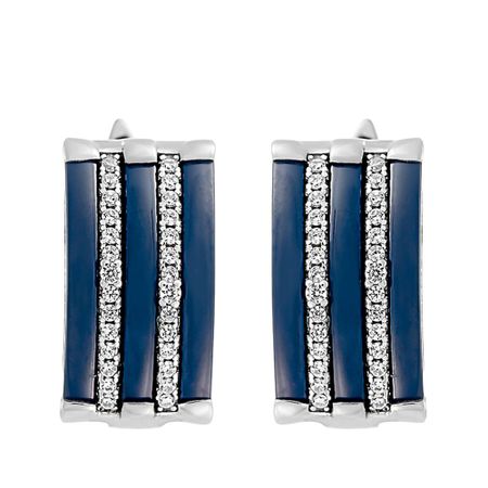 Серебряные серьги с керамикой и фианитами с родированием