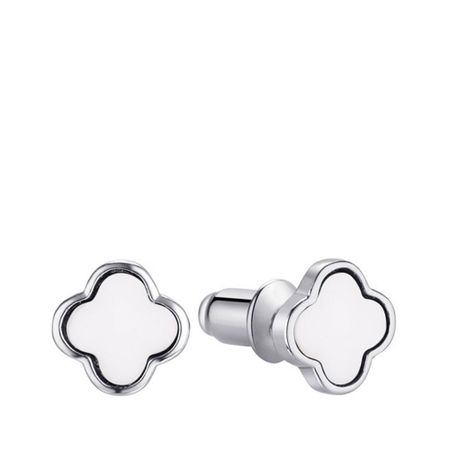 Серебряные серьги Клевер с керамикой и родированием