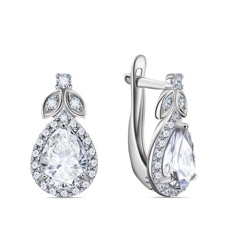 Серебряные серьги с ювелирным стеклом и фианитами с родированием