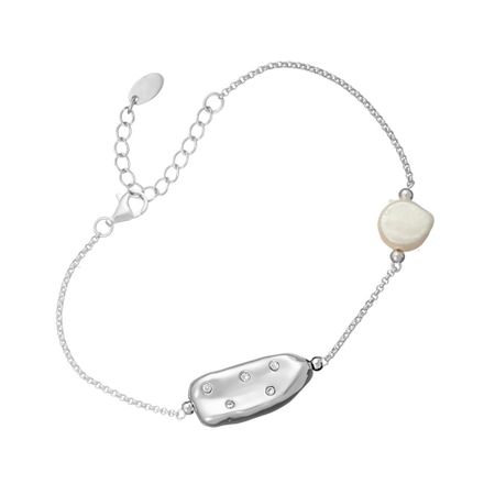 Серебряный браслет с жемчугом и фианитами с родированием