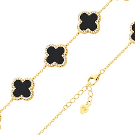 Серебряный браслет с пластиком и фианитами с позолотой