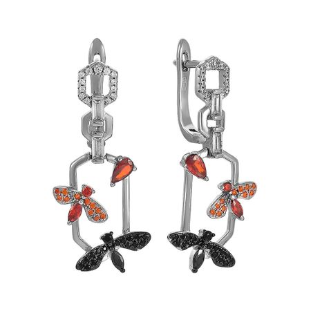 Серьги из серебра с корундами и фианитами