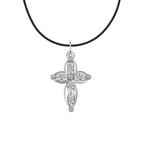 Серебряная подвеска Крест с фианитами и родированием