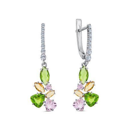 Серебряные серьги с ювелирными кристаллами и фианитами с родированием