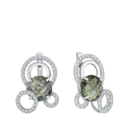 Серебряные серьги с ювелирными кристаллами и фианитами с родированием