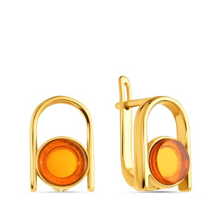 Серебряные серьги с янтарем и позолотой