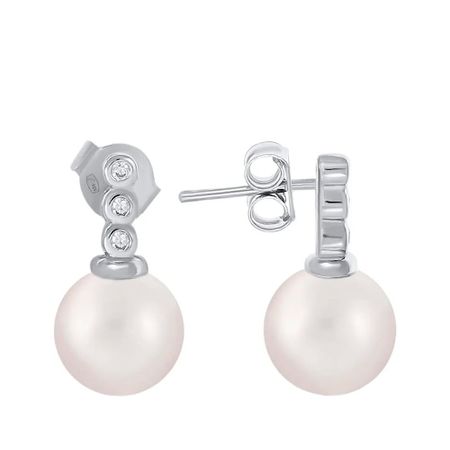 Серебряные серьги с жемчугом и фианитами
