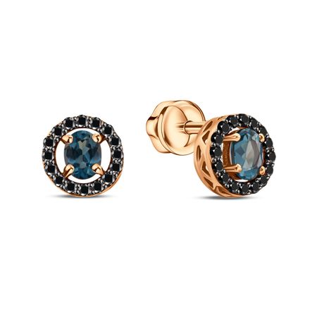 Золотые серьги с London топазами и бриллиантами с черным родированием
