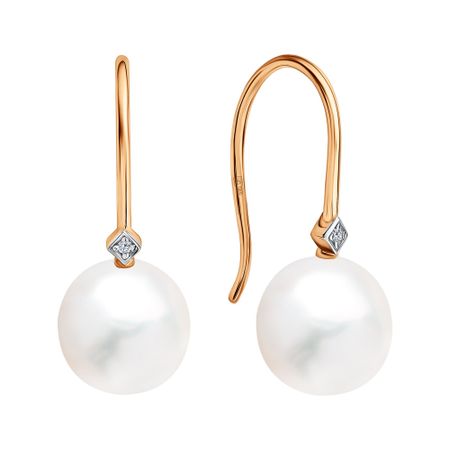 Золотые серьги с жемчугом и бриллиантами с родированием