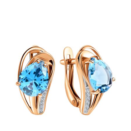 Золотые серьги с топазом Sky и фианитами с родированием