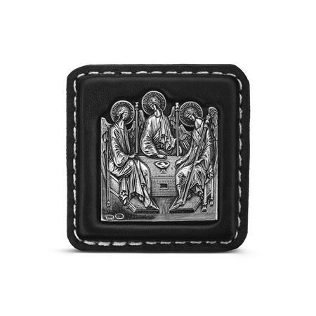 Икона дорожная Троица из кожи с серебром