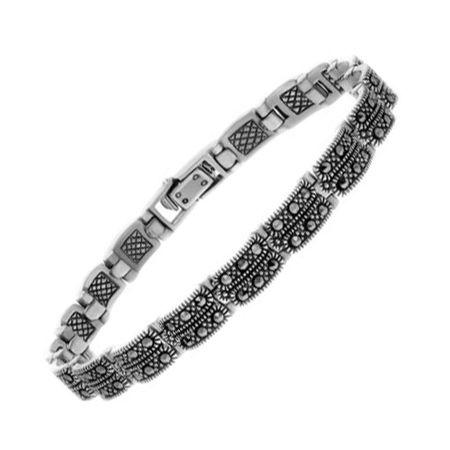 Серебряный браслет с марказитами и чернением