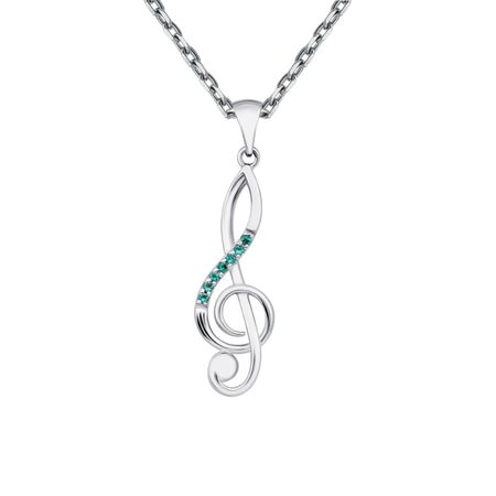 Серебряная подвеска Музыкальный ключ с изумрудами и родированием музыкальный компромисс советы певцам и концертмейстерам оперы