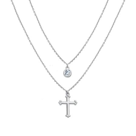 Серебряное колье Крест с фианитом