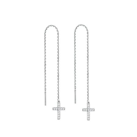Серебряные серьги Крест с фианитами и родированием