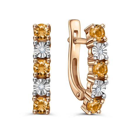 Золотые серьги с цитринами и бриллиантами