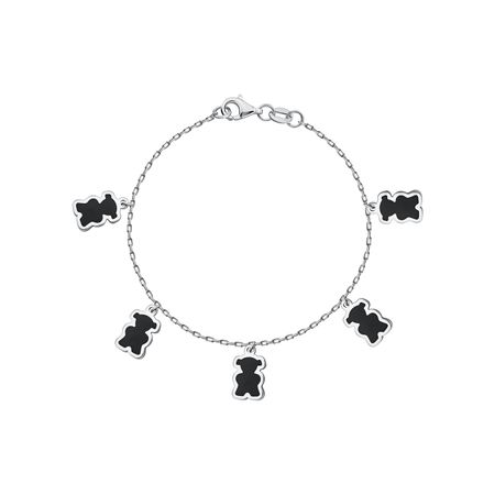 Серебряный детский браслет Мишки с эмалью и родированием