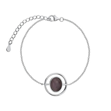 Серебряный браслет с кошачьим глазом и родированием