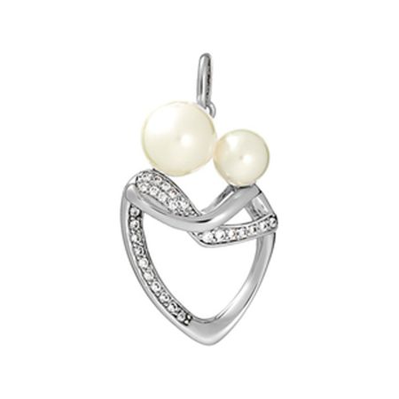 Серебряная подвеска с жемчугом и фианитами с родированием