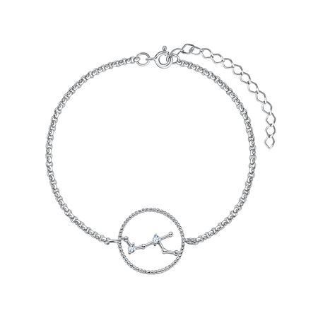 Серебряный браслет знак зодиака Дева с фианитами и родированием