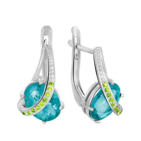 Серебряные серьги с ювелирным стеклом и фианитами с родированием