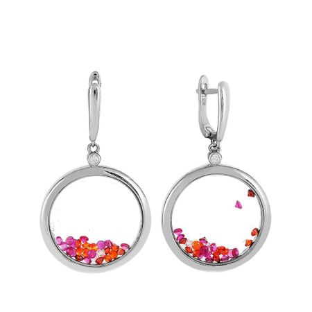 Серебряные серьги с ювелирным стеклом и корундом с фианитами