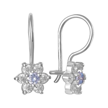Серьги детские Цветок из серебра с фианитами