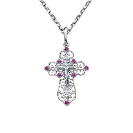 Серебряный крест с рубинами и родированием