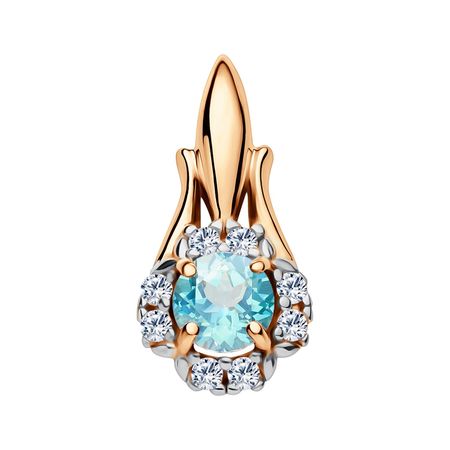 Золотая подвеска с топазом Параиба и фианитами с родированием