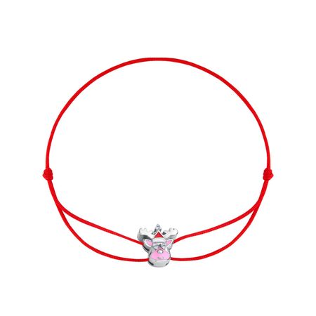 Браслет «красная нить» с серебряной вставкой, фианитами и эмалью