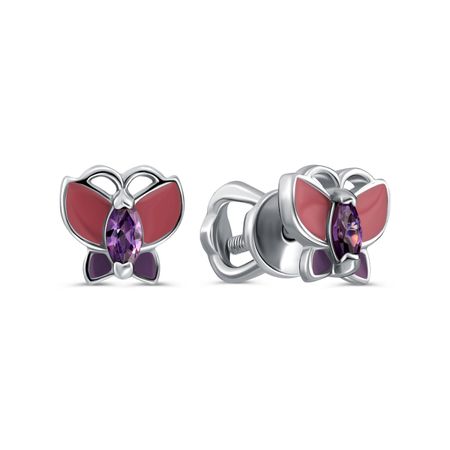 Серебряные серьги Бабочка с эмалью и фианитами с родированием мебельные петли naierdi мини бабочка бронзовые золотые серебряные 30 шт