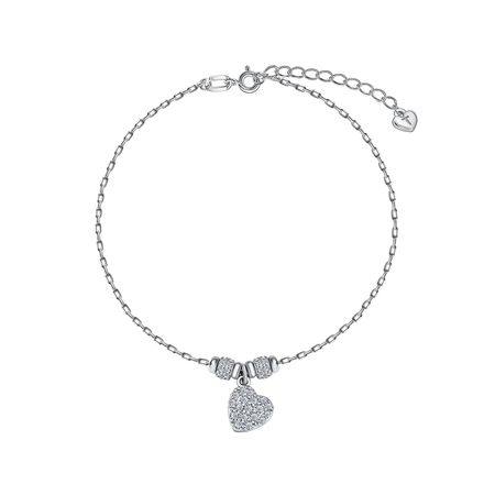 Серебряный браслет на ногу Сердце с фианитами и родированием