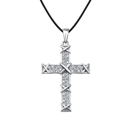 Серебряная подвеска Крест с фианитами и родированием