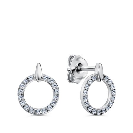 Серебряные серьги Круг с фианитами и родированием