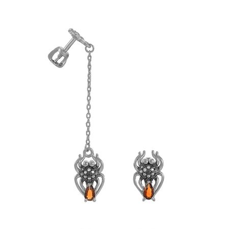 Серьги-пусеты Паук из серебра с раухтопазами и фианитами