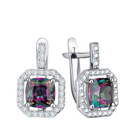 Серебряные серьги с кварцем и фианитами с родированием