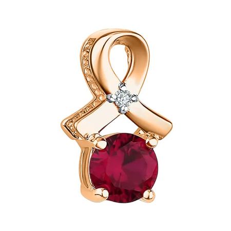 Золотая подвеска с рубином и бриллиантом с родированием