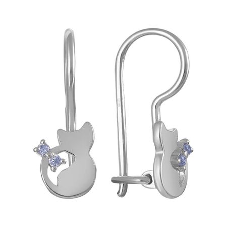 Серьги детские Кошка из серебра с фианитами