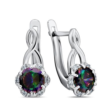 Серебряные серьги с кварцем и фианитами