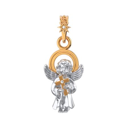Серебряная подвеска Ангел с фианитами и родированием с позолотой