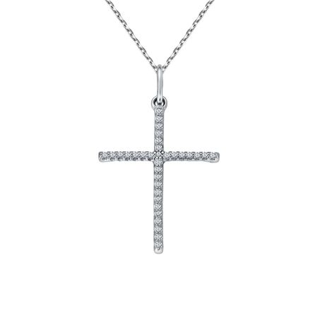 Серебряная подвеска Крест с фианитами и родированием