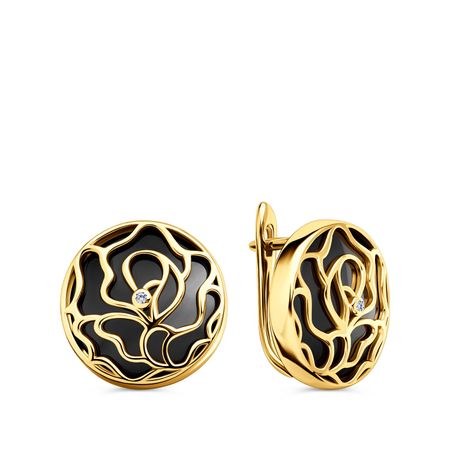 Серебряные серьги с керамикой и фианитами с позолотой