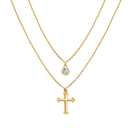 Серебряное колье Крест с фианитом и позолотой