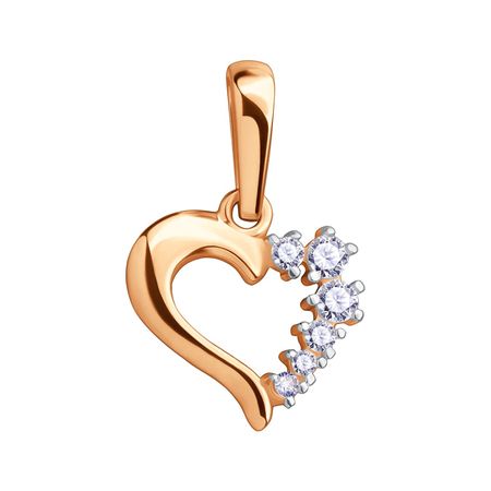 Серебряная подвеска Сердце с фианитами и позолотой с родированием