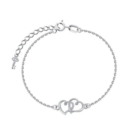 Серебряный браслет на ногу Сердце с родированием р.16-19