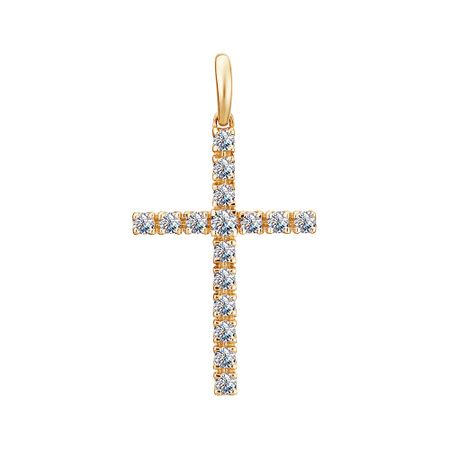 Серебряная подвеска Крест с фианитами и позолотой