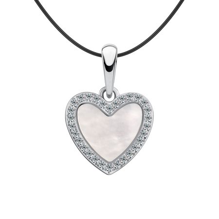 Серебряная подвеска Сердце с перламутром и фианитами с родированием