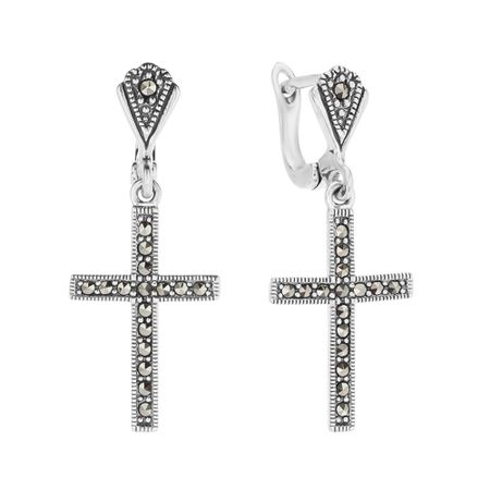 Серебряные серьги с марказитами и чернением