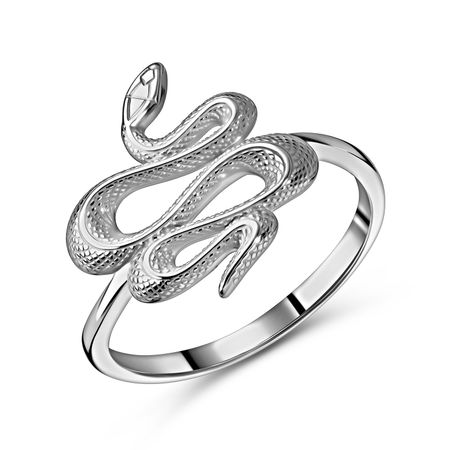 Серебряное кольцо Змея с родированием